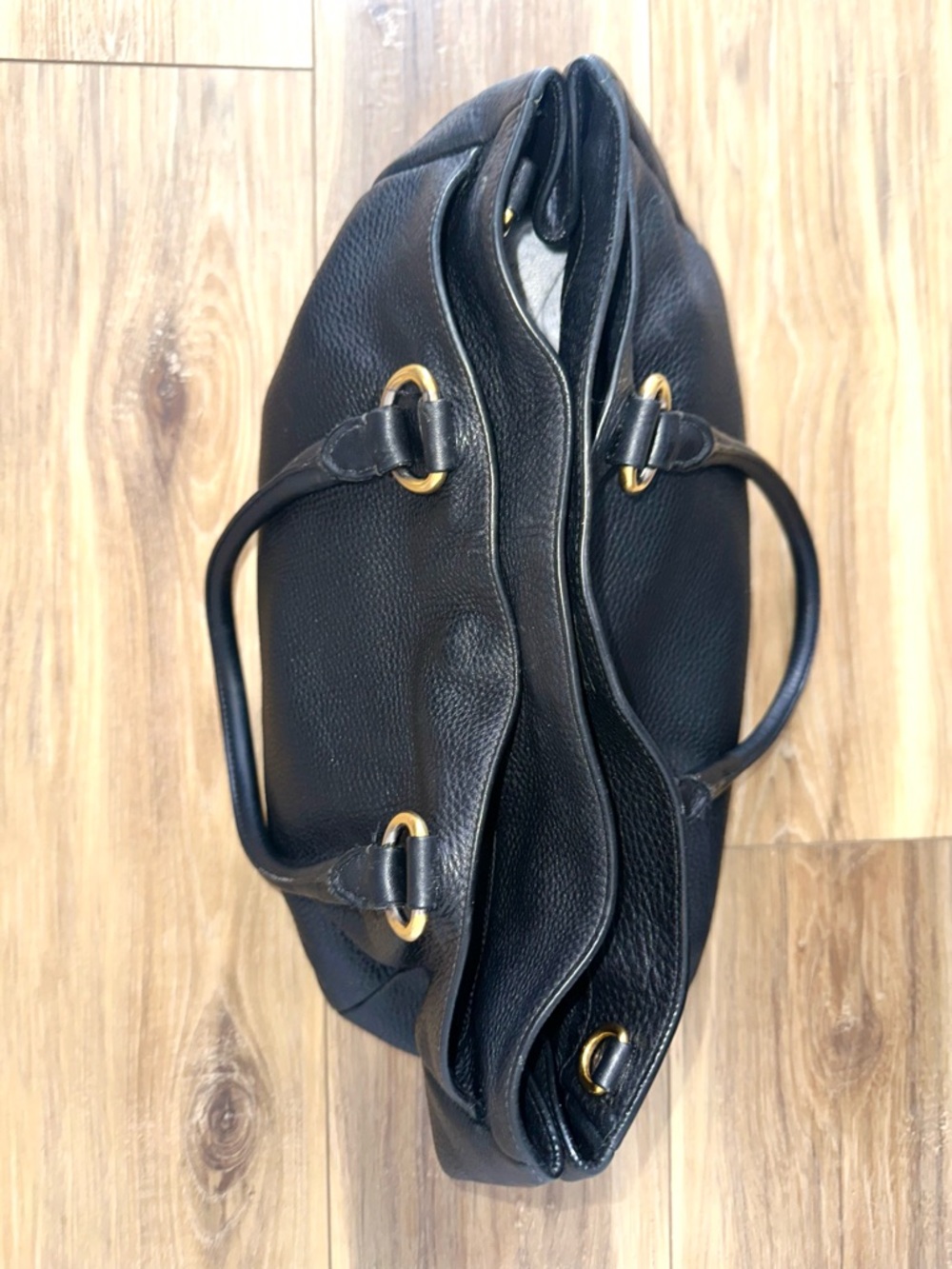 Authentic Prada Pebbled Leather Shoulder Tote Classic Black Gold Hardwear - Picture 12 of 16